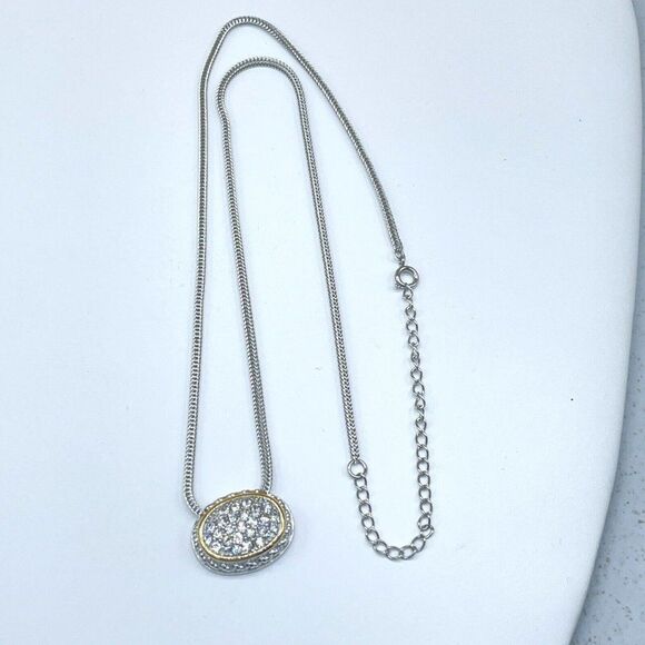 Emma Skye Pave Crystal Necklace Silver Tone Gold Tone Accent Wheat Link Chain 16 - Picture 6 of 13